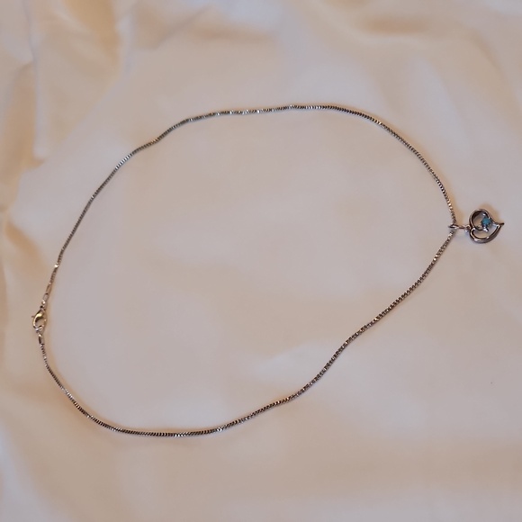 Silver Heart Pendant Necklace with Turquoise Accent, 20" Necklace - Picture 4 of 5